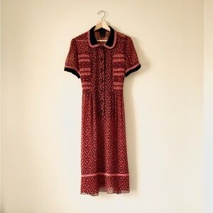 Anna Sui Red and Black Midi Dress